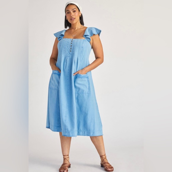 Anthropologie Pilcro Denim Flutter Sleeve Midi Dress - Picture 8 of 15